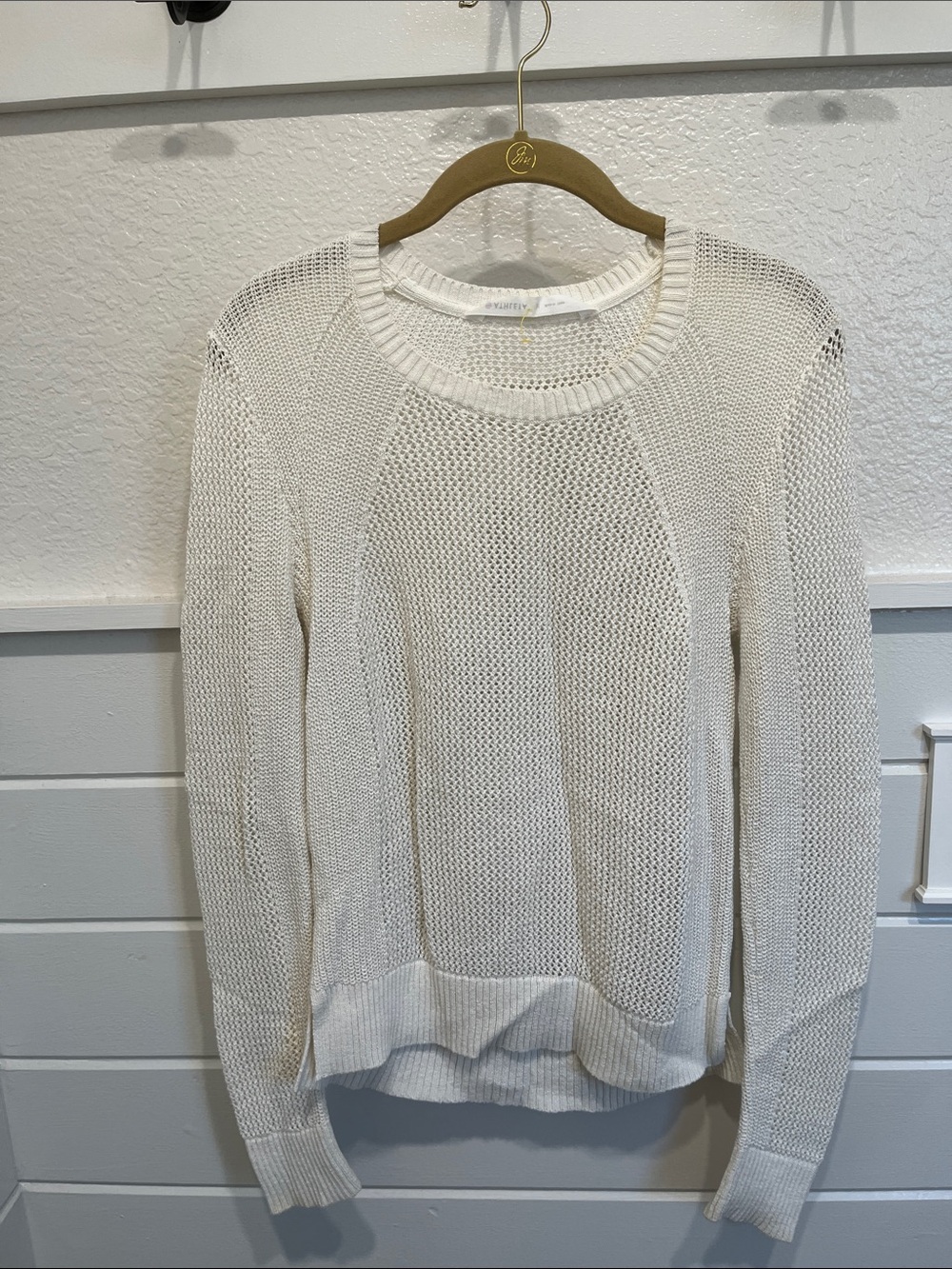 Athleta Cream Open-Knit Crewneck Sweater